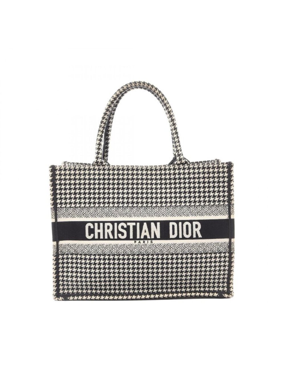 Dior Tote Bag Book Medium Houndstooth Black White Canvas